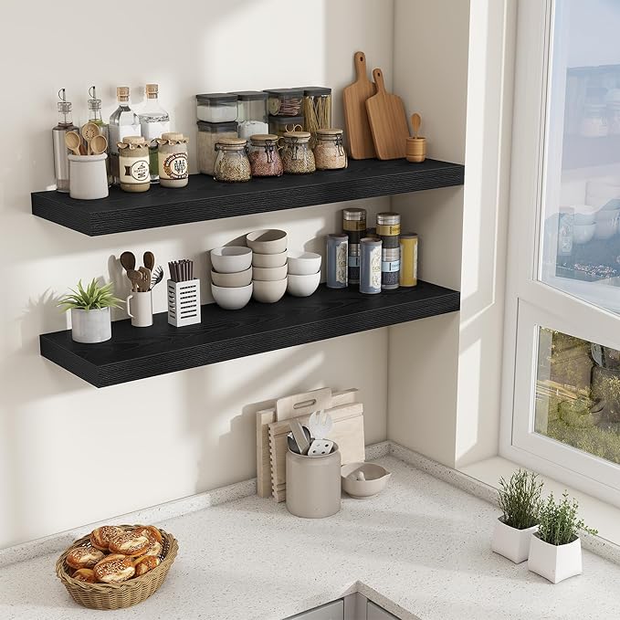Fun Memories 48 Inch Floating Shelves for Wall - 12 Inch Deep Fireplace Mantel Shelf - Wood Floating Shelf for Wall - Large S