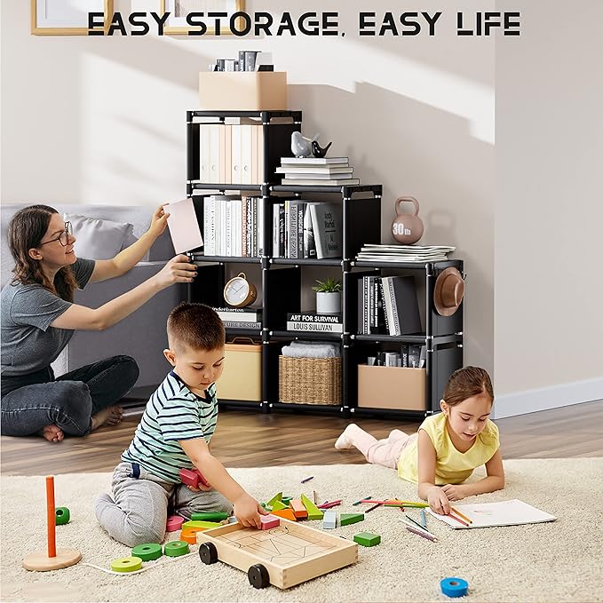 Mavivegue Book Shelf, 9 Cube Storage Organizer, DIY Bookcase, Metal Cube Bookshelf, Tall Book case for Bedroom, Living Room,O