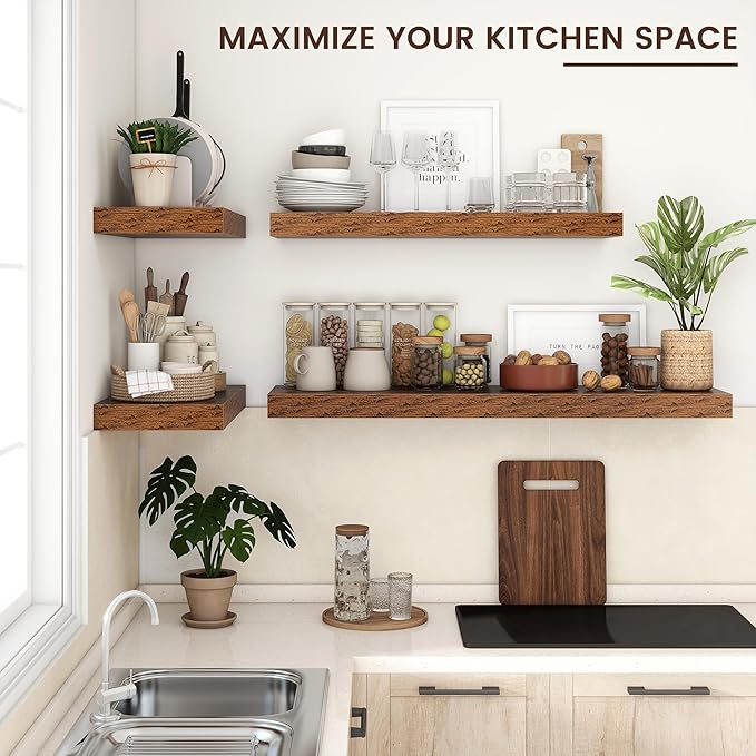 Floating Shelves for Wall, 48 Inch Wide x 12 Inch Deep Floating Shelves, Long Wood Floating Wall Shelf Shelves for Living Roo