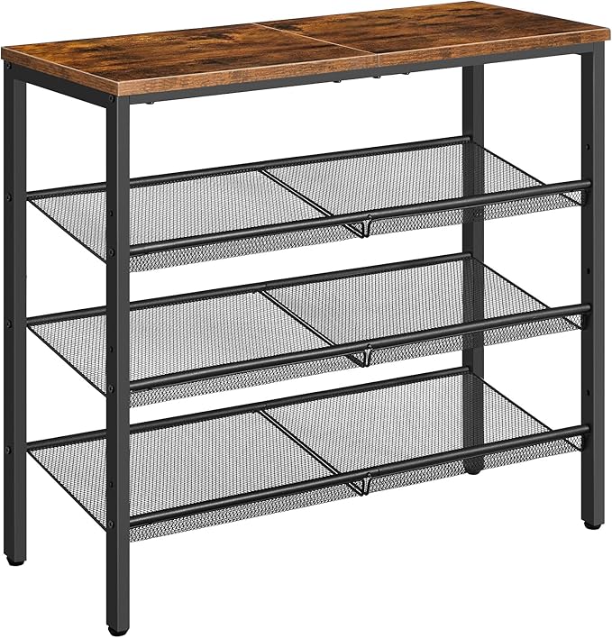 HOOBRO Shoe Rack for Entryway, 4-Tier Shoe Organizer with Adjustable Mesh Shelves, 12-16 Pairs of Shoes, Spacious Floor Mount