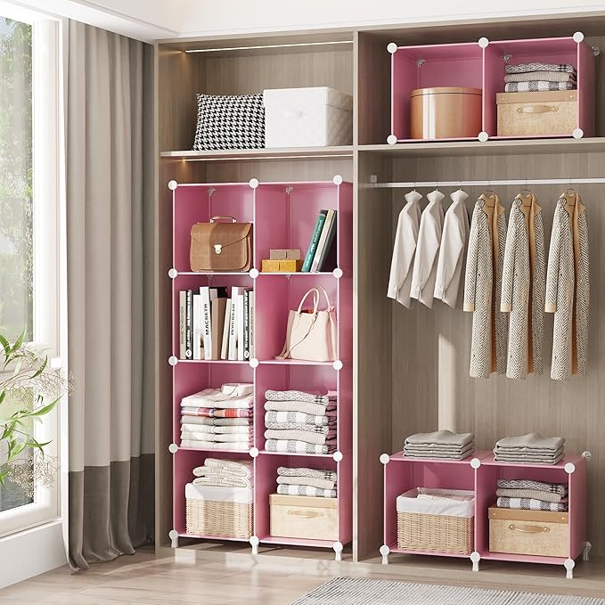 AWTATOS Cube Storage Organizer Protable Closet Organizers and Storage for Kids DIY Stackable 6 Cubes Storage Shelves Clothes 