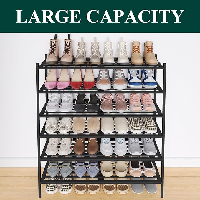 Smiry Long Bamboo Shoe Rack 6-Tier, Stackable Wooden Shoe Organizer for Entryway & Closet, Free Standing Wood Shoe Storage Sh