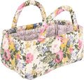 Small Storage Basket Organizer, Mini Fabric Floral Storage Baskets with Handle, Quilted Portable Collapsible Storage (C)