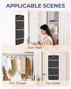 BAGSMART Hanging Necklaces Organizer Jewelry Holder Storage Roll with Hanger Metal Hooks Double-Sided Jewelry Organizer for N