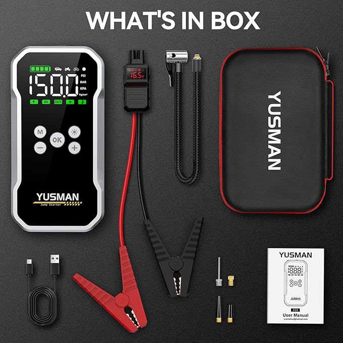 Jump Starter with Air Compressor, 8000A 160PSI Jump Starter Pack (10.0 Gas/7.0L Diesel), 12V Car Jump Starter, Battery Jump