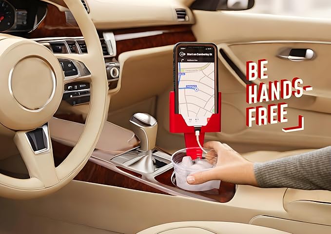 Cup Holder Phone Holder Mount for Car - Universal Adjustable Expander Cradle Hands-Free Driving - Compatible with All Smartphones Car Mount for iPhone Samsung Google Android Mobile Accessories Red