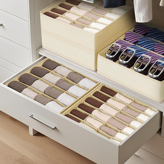 DIMJ Sock Organizer Drawer Organizer - Closet Organization and Storage, Underwear Drawer Organizer for Storing Socks, Handker