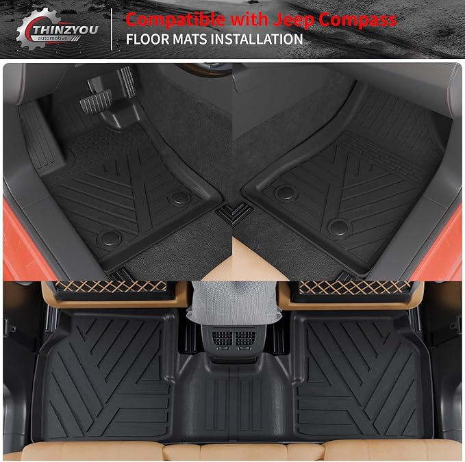 Floor Mats Compatible with 2017-2025 2026 Jeep Compass Trunk Mat Cargo Liner Cargo Mat TPE All Weather Back Seat Cover Protector 2024 Compass Accessories (Trunk Mat+Backrest Mats+Floor Mats)