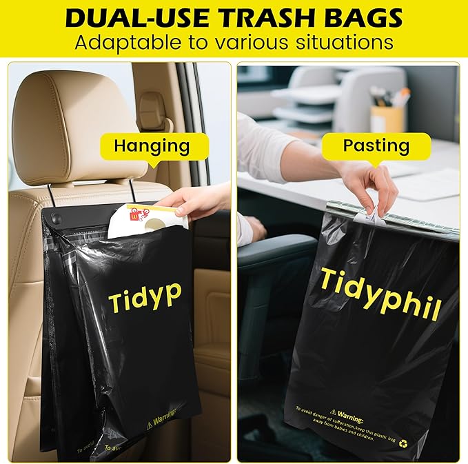 150 PCS Disposable Car Trash Bags Hanging, Leak-proof, Odor Seal. 2 Gallon Car Garbage Bags, Big Capacity. Independent of Car Trash Can, Easy Stick-On Car trash Bin for Car, SUV, Truck, Stroller.Black