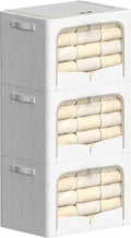 FHSQX 3 Pack Clothes Storage Bins Foldable Metal Frame Storage Box Stackable Linen Fabric Container Organizer Set with Carryi