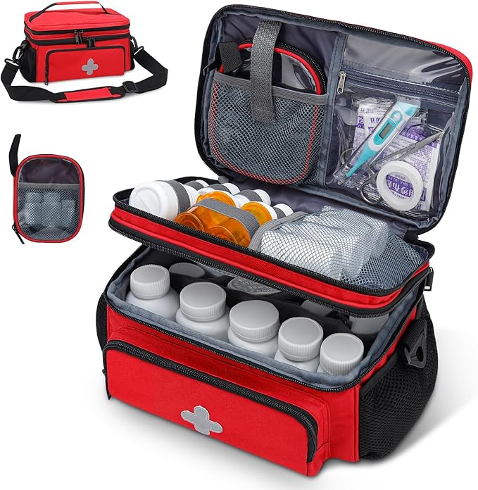 GDNasist Medicine Storage Bag, Pill Bottle Organizer for Emergency, Medicine Box Empty with Small Portable Pouch, First Aid B