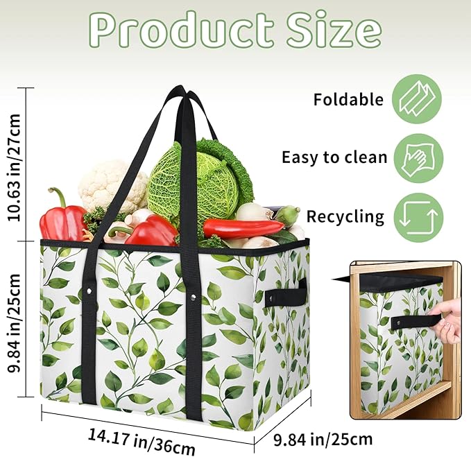 Reusable Grocery Bag, Foldable Large Shopping Tote Bag for Groceries Kitchen Picnic Car Trunk
