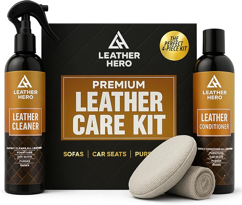 Leather Cleaner and Conditioner Kit – 4-Piece Set with Best Leather Cleaner for Couches, Sofas, Chairs, Furniture, and Car In
