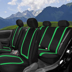 FH Group Unique Flat Cloth Full Set Car Seat Covers w. Silicone Steering Wheel Cover- Universal Fit for Most Cars, Trucks, SUVs or Vans (Green/Black)