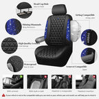 CAR PASS Bling Diamond Black Leather Car Seat Covers Full Set Interior Sets, Waterproof Shining Glitter Sparkly Crystal Unive