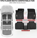 YITAMOTOR Floor Mats Compatible with Honda Accord 2023 2024 2025 2026 (Gasoline & Hybrid), All-Weather Custom Fit Car TPE Floor Mats & Cargo Trunk Liners Accessories, 1st & 2nd Row, Black