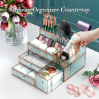 Makeup Organizer Countertop - Tempered Glass Vanity Organizer for Cosmetics, Skincare, Hair Tools, Brushes, Perfume - Multipu