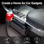 Car Seat Gap Filler, Car Seat Organizer with Cup Holder, Car Seat Gap Filler Organizer with 2 Seat Back Hooks for Phones, Keys, Cards, Canned Drinks, Ideal for Car storage Box - 2 Pack