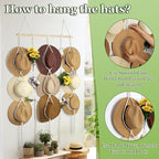 Macrame Hat Rack for Wall 31x66 in Hat Organizer with 15 Clips Hanging Hat Hanger Holder for Women Wide Brimmed Hat Storage f