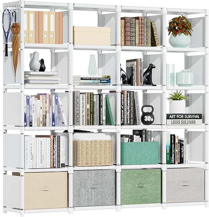 Mavivegue 20 Cube Book Shelf, Storage Organizer, Large DIY Bookcase, Metal Cube Bookshelf, Cubbies Closet Storage Organizer S