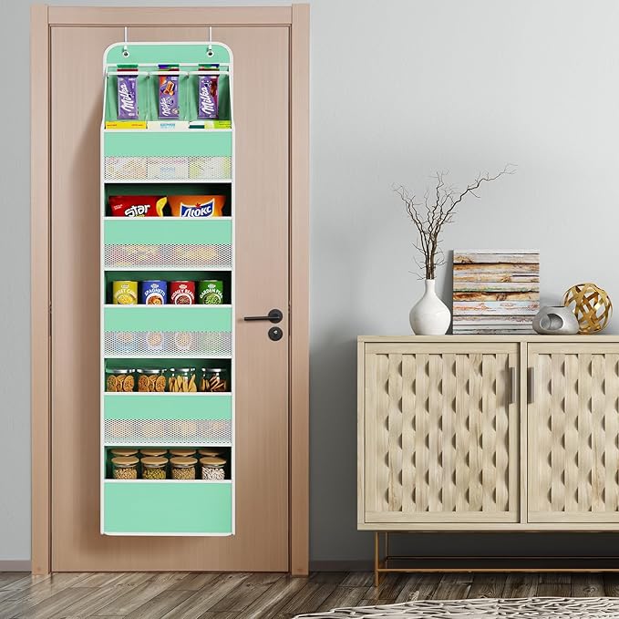 Univivi 6-Shelf Over Door Hanging Organizer Fabric Baby Door Storage with 5 Large Pockets and 3 Small PVC Pockets Wall Mount 