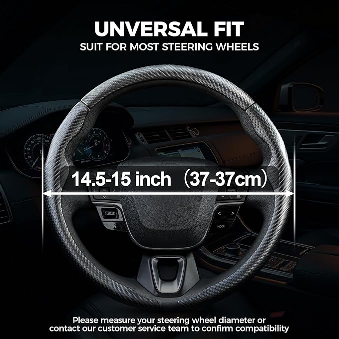West Llama Carbon Fiber Steering Wheel Covers,3 Piece Car Wheel Cover Universal Fit 99% Cars(Matte Black)