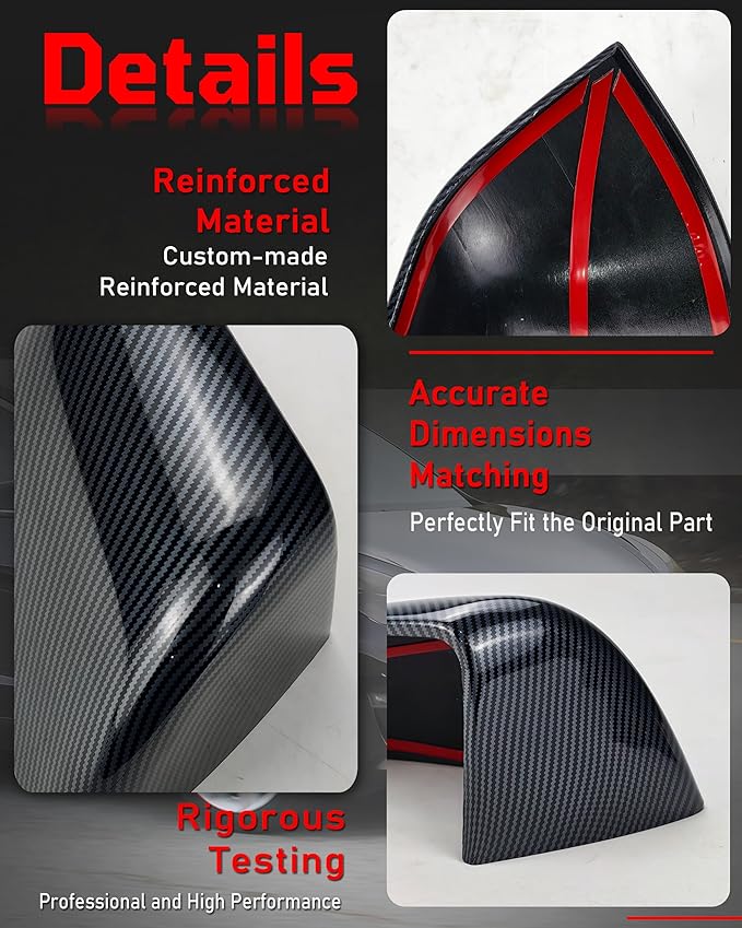 Side Mirror Caps Cover Compatible with Tesla Model Y 2021 2022 2023 2024 Gloss Carbon Fiber Mirror Covers
