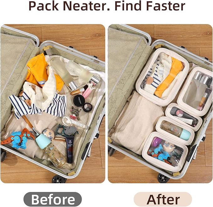 5PCS Diaper Bag Organizer Pouch Set, Clear Organizer Bags, TSA Approved Toiletry Bag, Clear Waterproof Cosmetic Bags with Zip