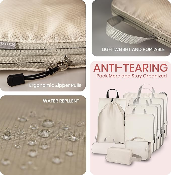 Compression Packing Cubes for Travel, Set of 10 Expandable Luggage Organizers with Shoe Bag, Lightweight Water-Resistant Suit