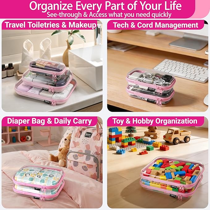 YQBRAO 3 Pack Hard Sided Clear Zipper Case for Storage- Thickened-Grade Clear Hard Shell Zipper Case for Organizing Bead, Han