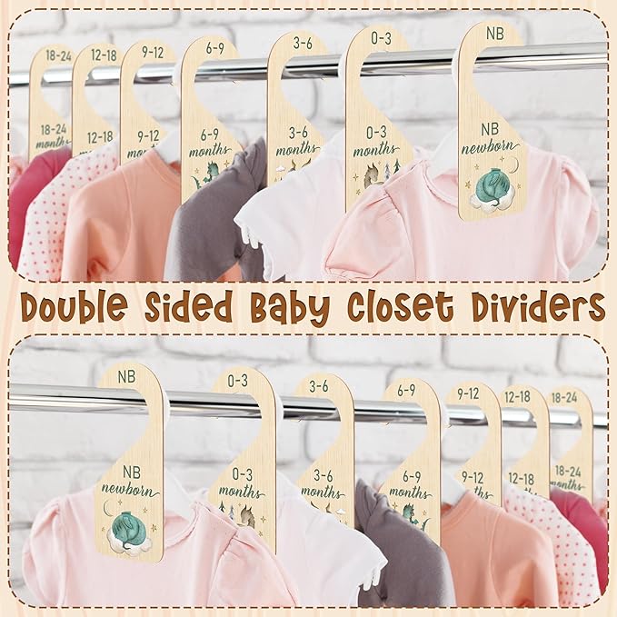 R HORSE Wooden Baby Closet Dividers - 8Pcs Dragon Baby Closet Organizer, Double-Sided Newborn Clothes Size Hanger Dividers, N