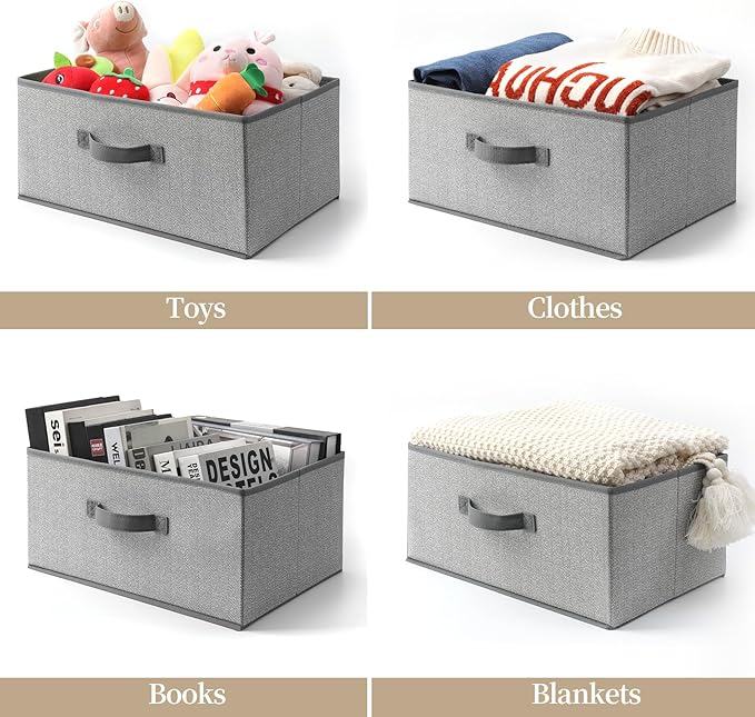 Storage Baskets, 15.7 Inch Woven Fabric Bins, Storage Cubes with Reinforced Handles, Organizer Bins for Closet Shelves, Folda