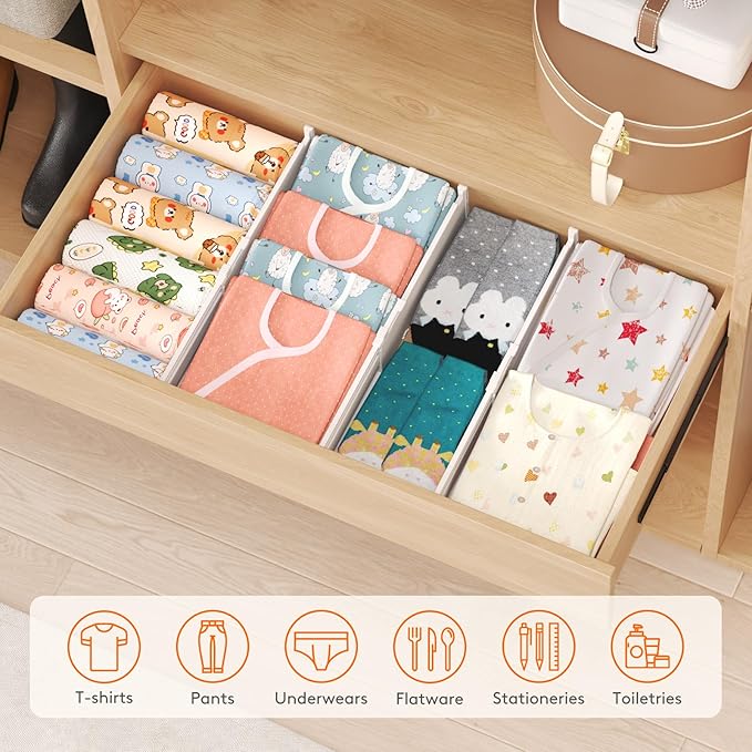 Lifewit 4" Tall 5 Pack Drawer Dividers, 35-56.5cm/13.8-22.2" Expandable Drawer Divider for Clothes, Adjustable Dresser Drawer