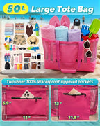Large Mesh Beach Tote Bag - 50L Pool Bags with 2 Inner Zipper Waterproof Pockets for Swim Toys Towels Travel