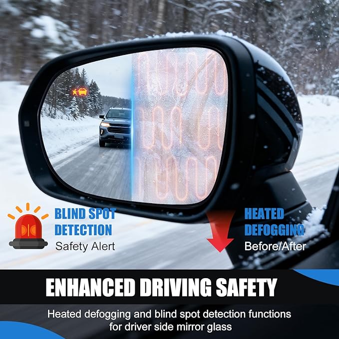 Driver Side Mirror Glass Replacement Compatible with 2021-2025 Chevy Trailblazer & 2024-2025 Trax, Left Side Mirror with Heated and Blind Spot Detection
