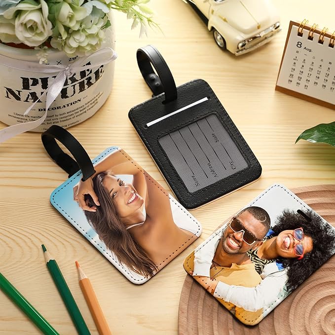 Frienda 32 Pieces Sublimation Luggage Tags Bulk PU Leather Name Label Blank Suitcase Heat Transfer Bag Card Business ID Card 
