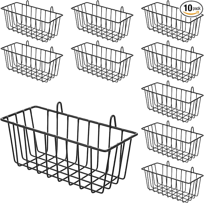 10 PCS Hanging Wire Baskets for Organizing - Hanging Metal Basket Storage with Wall Grid Panel, Rust-Resistant Iron for Kitch