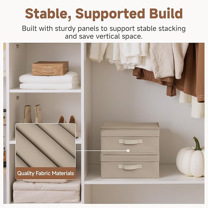 StorageWorks Small Storage Boxes with Lids, Stackable Fabric Storage Bins with Handles, Storage Baksets for Closet, Shelves, 