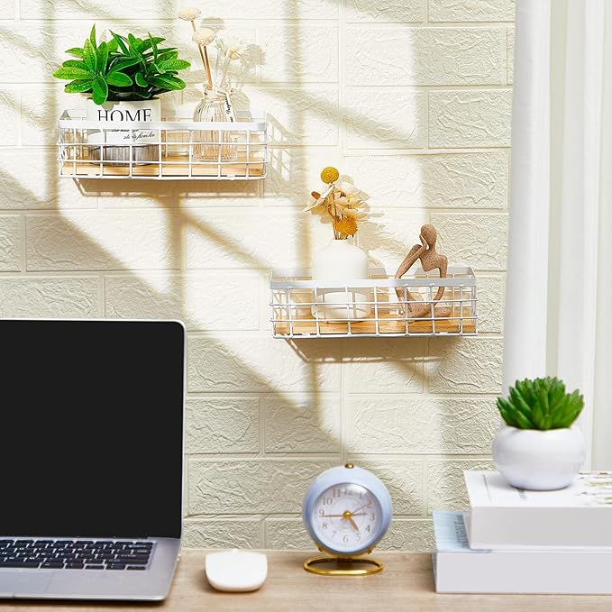 Funrous 2 Pcs Metal Small Wire Basket Wall Hanging Wire Basket Hang Small Bathroom Kitchen Storage Organizer Toilet Paper Mes