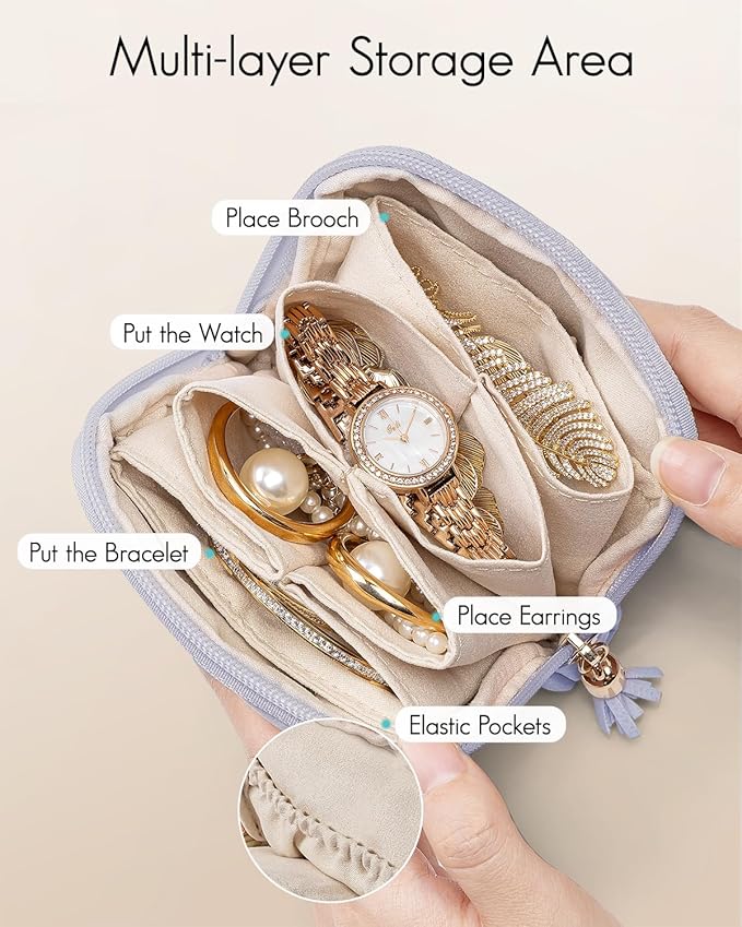 Vlando Small Jewelry Travel Case,Jewelry Pouch Bags with Zipper,Velvet Jewelry Organizer Storage Bag for Bracelet Rings Earri
