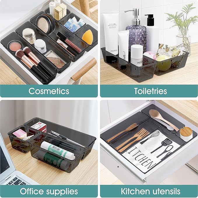 WOWBOX 25 PCS Plastic Drawer Organizer Set, Desk Drawer Divider Organizers and Storage Bins for Makeup, Jewelry, Gadgets for 
