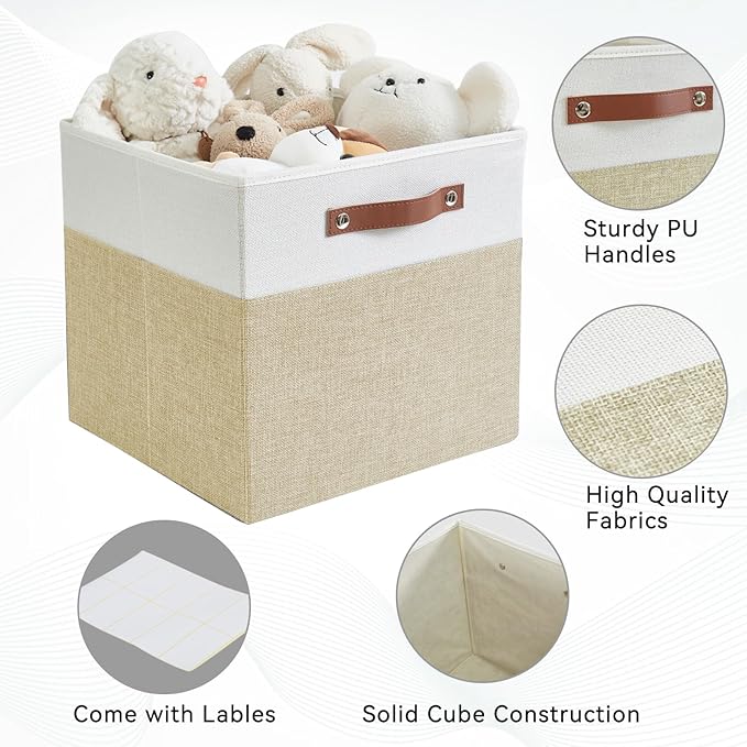 Bagnizer Collapsible Fabric Storage Cube Bins with 2 Reinforced PU Handles, Foldable Storage Organizer Baskets for Closet, Sh