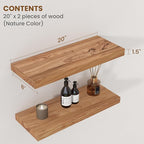 Floating Shelves for Wall Decor, 8" Deep Rustic Solid Elm Wood Floating Shelves Wall Mounted, Wall Shelves with Invisible Bra