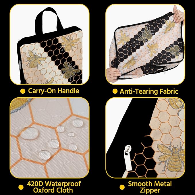 6 Pcs Compression Packing Cubes Waterproof Suitcase Travel Bag Luggage Backpack Organizer Travel Cubes for Packing-Black and 