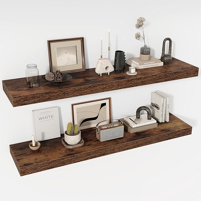 48 Inch Floating Shelves, 12" Deep Floating Shelf Wall Mounted, 48" Wall Shelves, Rustic Deep Bookshelf, Extra Deeper & Thick