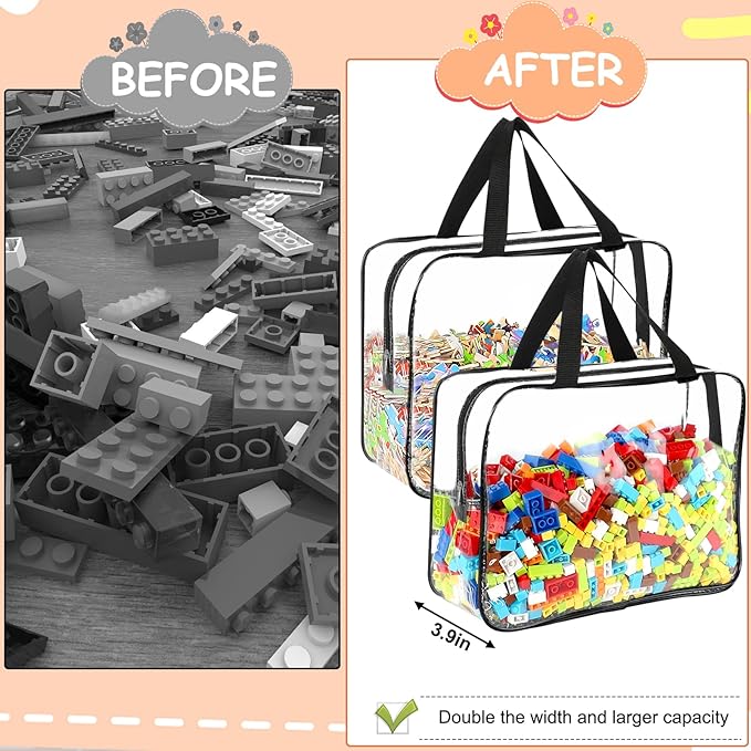 6 Packs Large Toy Storage Bags with Labels, Reusable Clear PVC Board Game Storage, Travel Waterproof Organizer Bags with Zipp