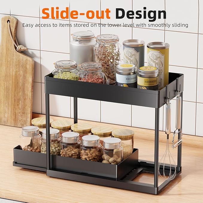 Simple Trending Under Sink Organizer 2 Pack, Sink Pull-Out Sliding Storage Cabinet, 2-Tier Under Shelf Organizer for Kitchen 