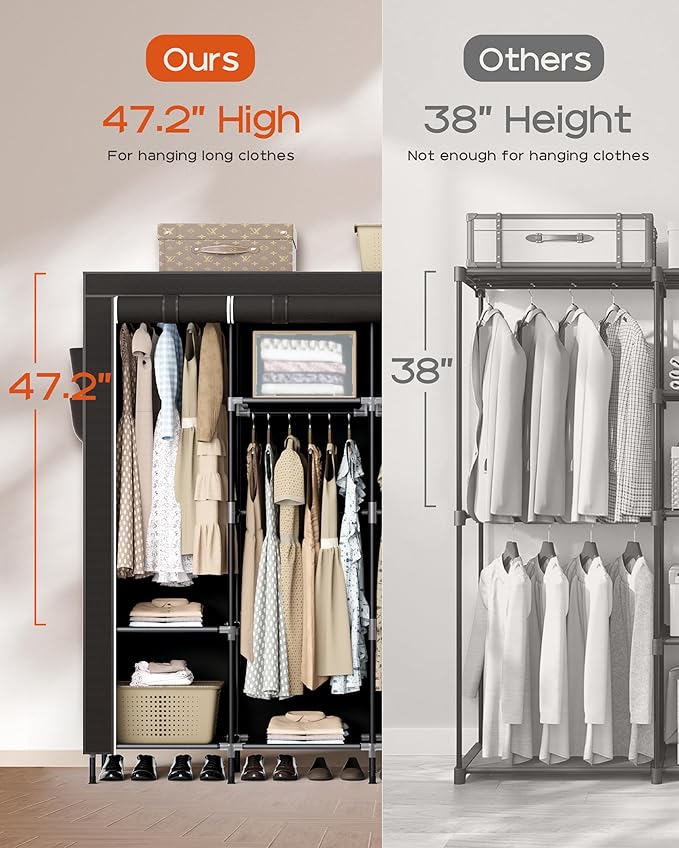 CASAMAYA Portable Closet, 66.9 Inch Large Capacity Wardrobe Closet with Cover, Clothes Storage Organizer with Shelves and 4 H