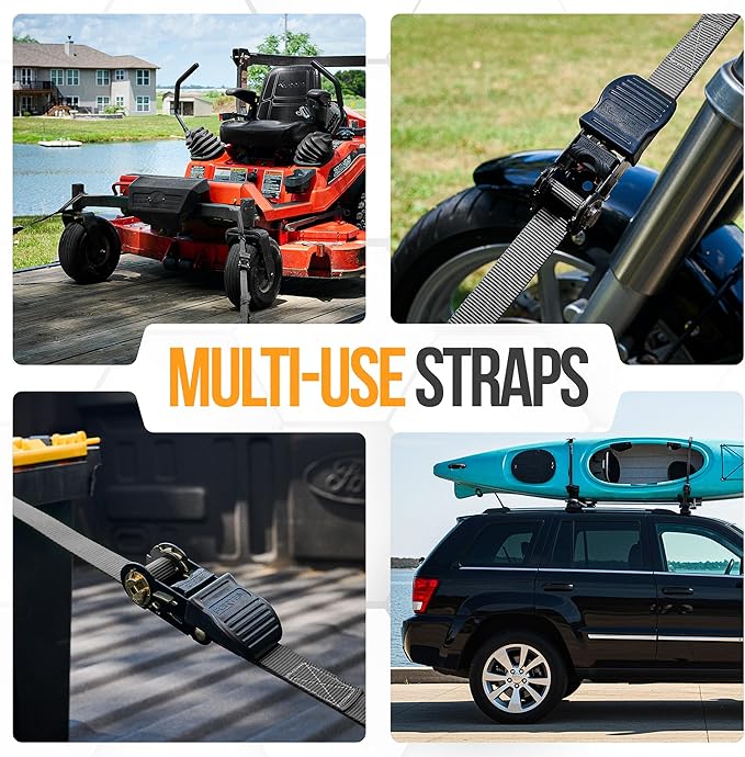 FORTEM Ratchet Straps, Tie Down Strap Set 1650lb Break Strength, 4 Pack 15ft x 1in, 4 Soft Loops, Moving Straps Tie Downs, Cargo Cam Buckles for Trucks, Carry Bag, for Men