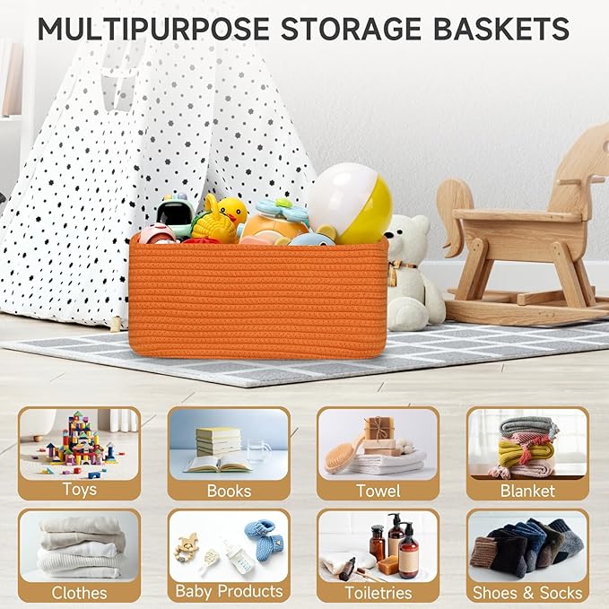 3-Pack Storage Baskets for Organizing | Woven Shelf Toy Basket | Rope Baskets for Gifts Empty | Closet Organizer Bins with Ha